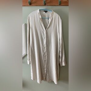 Eileen Fisher Washed 100% Silk Tussah Mandarin Collar Shirtdress size L